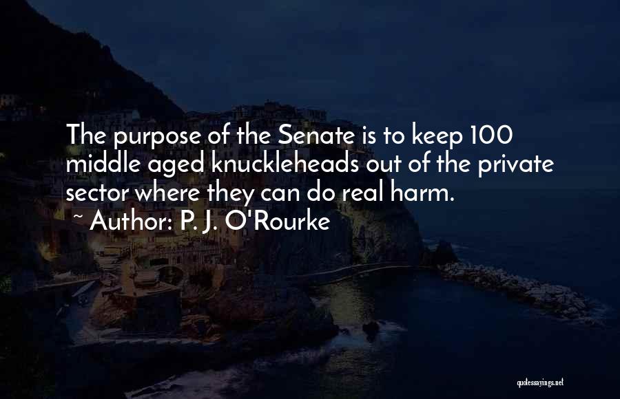 P. J. O'Rourke Quotes: The Purpose Of The Senate Is To Keep 100 Middle Aged Knuckleheads Out Of The Private Sector Where They Can