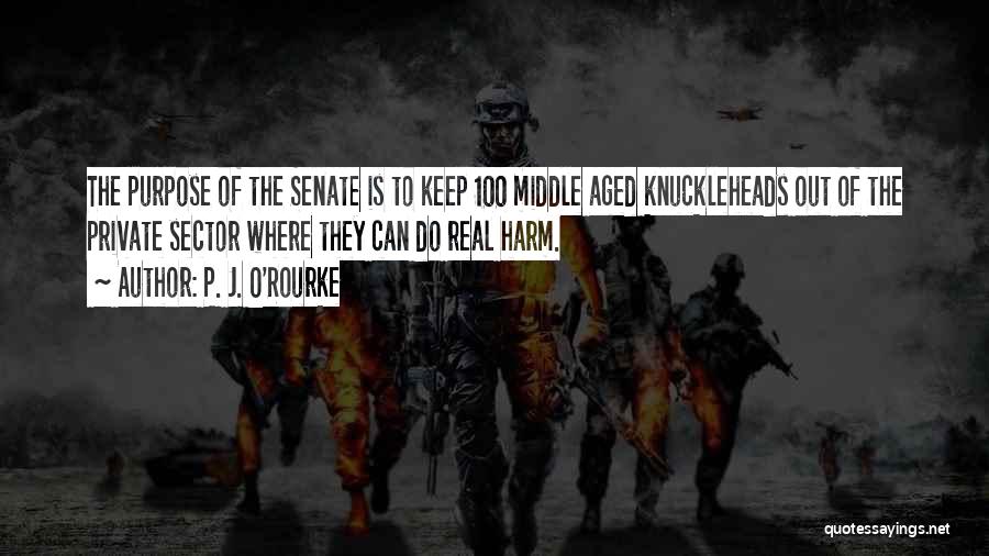 P. J. O'Rourke Quotes: The Purpose Of The Senate Is To Keep 100 Middle Aged Knuckleheads Out Of The Private Sector Where They Can