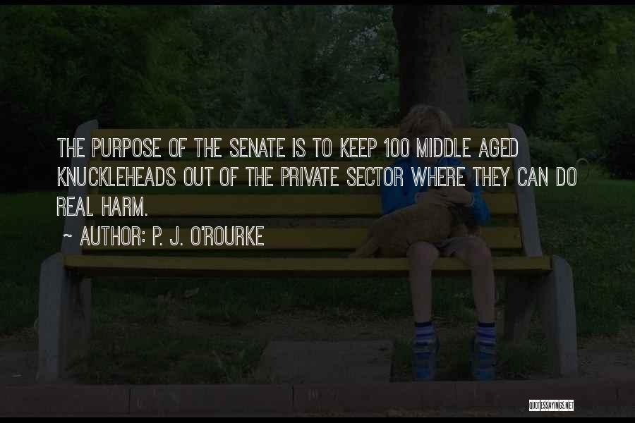 P. J. O'Rourke Quotes: The Purpose Of The Senate Is To Keep 100 Middle Aged Knuckleheads Out Of The Private Sector Where They Can