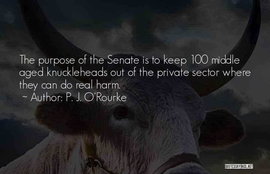 P. J. O'Rourke Quotes: The Purpose Of The Senate Is To Keep 100 Middle Aged Knuckleheads Out Of The Private Sector Where They Can