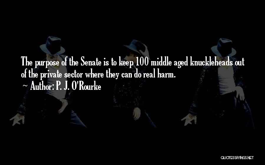 P. J. O'Rourke Quotes: The Purpose Of The Senate Is To Keep 100 Middle Aged Knuckleheads Out Of The Private Sector Where They Can