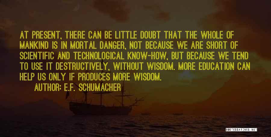 E.F. Schumacher Quotes: At Present, There Can Be Little Doubt That The Whole Of Mankind Is In Mortal Danger, Not Because We Are