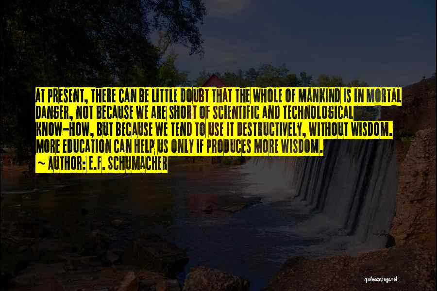 E.F. Schumacher Quotes: At Present, There Can Be Little Doubt That The Whole Of Mankind Is In Mortal Danger, Not Because We Are