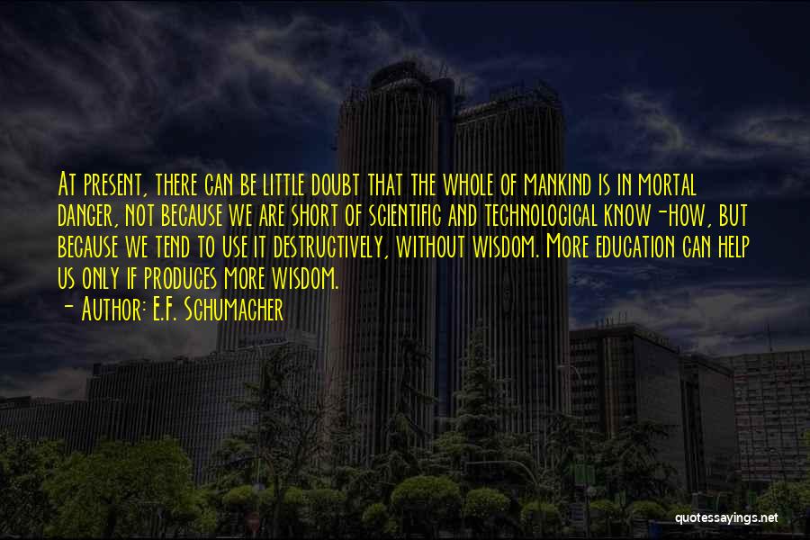 E.F. Schumacher Quotes: At Present, There Can Be Little Doubt That The Whole Of Mankind Is In Mortal Danger, Not Because We Are