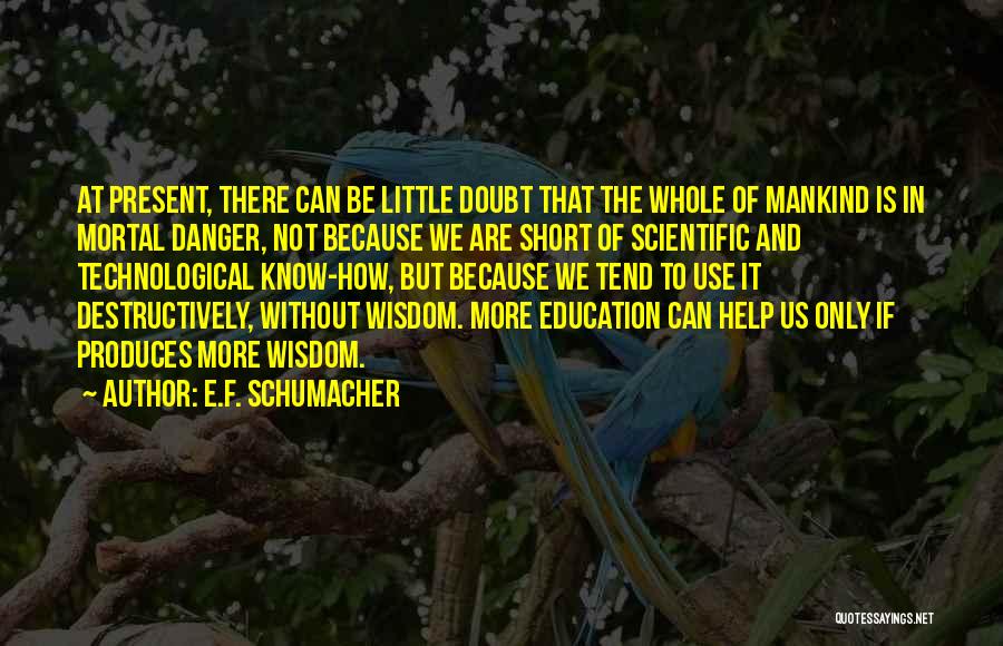 E.F. Schumacher Quotes: At Present, There Can Be Little Doubt That The Whole Of Mankind Is In Mortal Danger, Not Because We Are