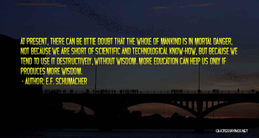 E.F. Schumacher Quotes: At Present, There Can Be Little Doubt That The Whole Of Mankind Is In Mortal Danger, Not Because We Are