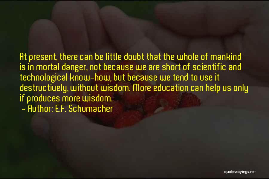 E.F. Schumacher Quotes: At Present, There Can Be Little Doubt That The Whole Of Mankind Is In Mortal Danger, Not Because We Are