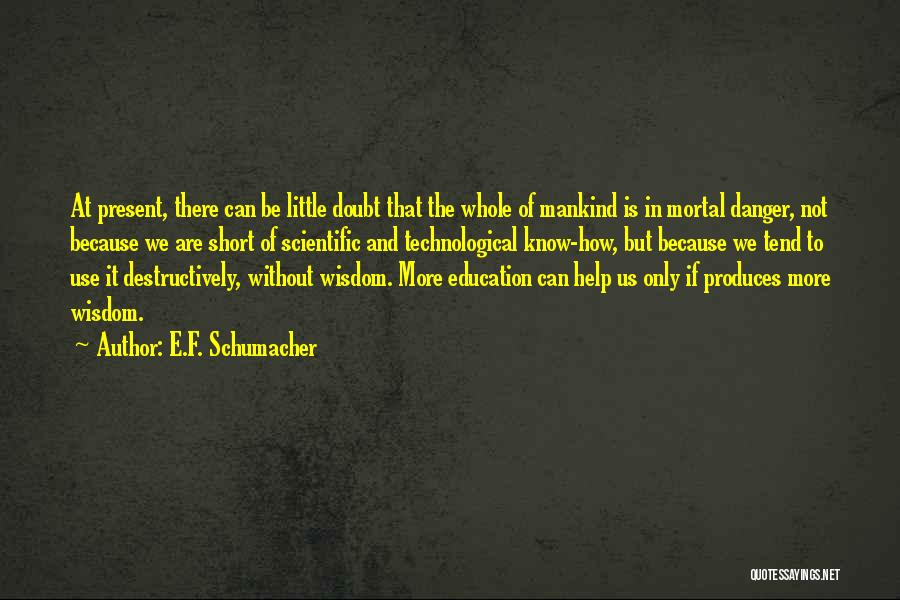 E.F. Schumacher Quotes: At Present, There Can Be Little Doubt That The Whole Of Mankind Is In Mortal Danger, Not Because We Are