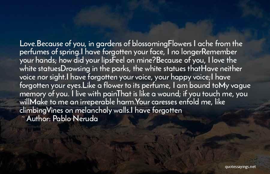 Pablo Neruda Quotes: Love.because Of You, In Gardens Of Blossomingflowers I Ache From The Perfumes Of Spring.i Have Forgotten Your Face, I No