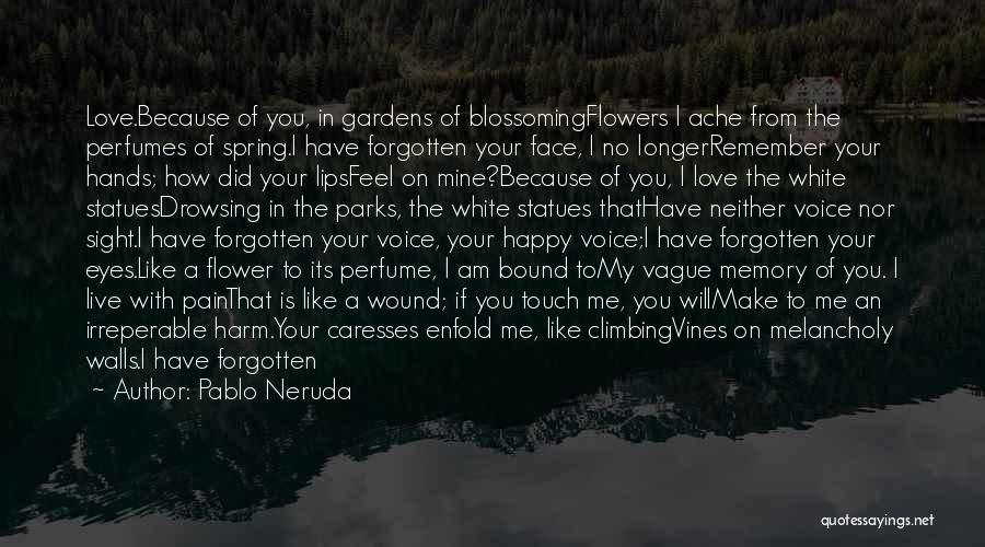 Pablo Neruda Quotes: Love.because Of You, In Gardens Of Blossomingflowers I Ache From The Perfumes Of Spring.i Have Forgotten Your Face, I No