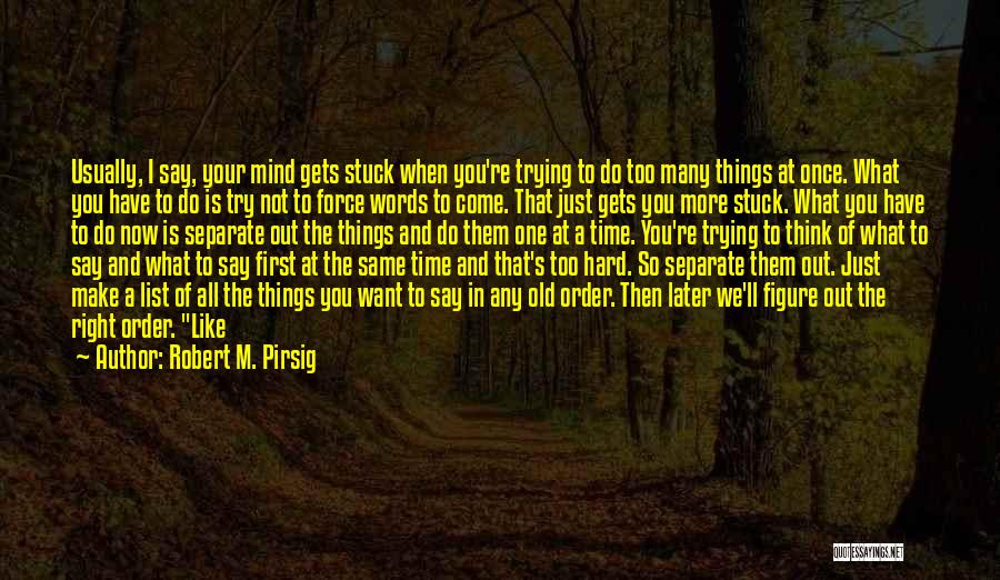 Robert M. Pirsig Quotes: Usually, I Say, Your Mind Gets Stuck When You're Trying To Do Too Many Things At Once. What You Have