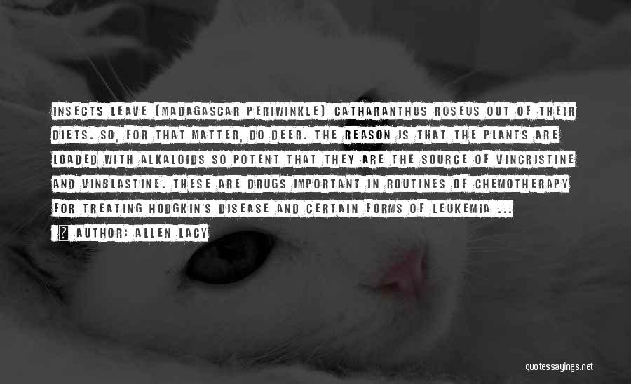 Allen Lacy Quotes: Insects Leave (madagascar Periwinkle) Catharanthus Roseus Out Of Their Diets. So, For That Matter, Do Deer. The Reason Is That