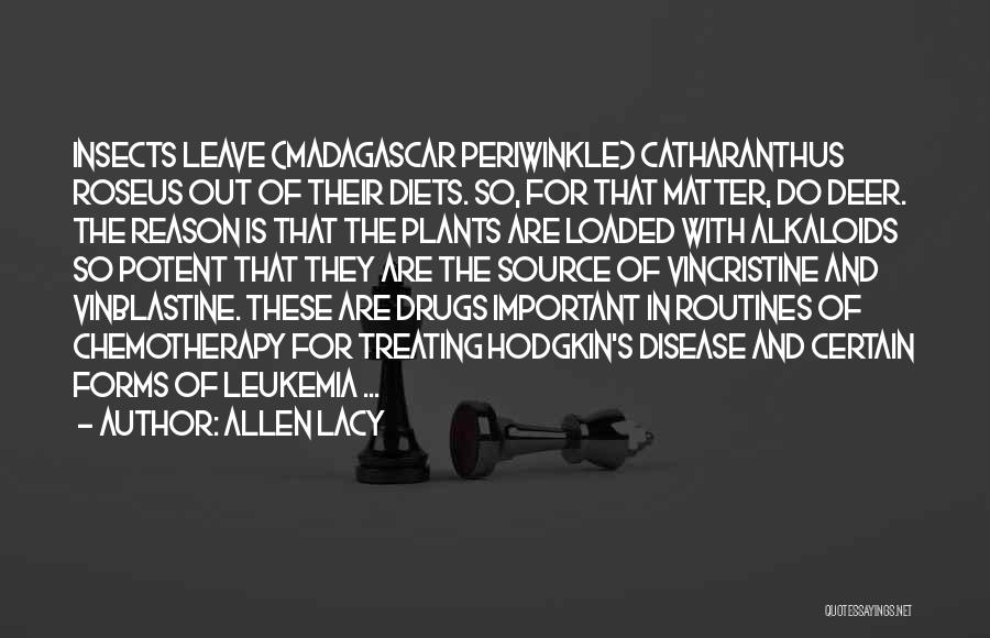 Allen Lacy Quotes: Insects Leave (madagascar Periwinkle) Catharanthus Roseus Out Of Their Diets. So, For That Matter, Do Deer. The Reason Is That