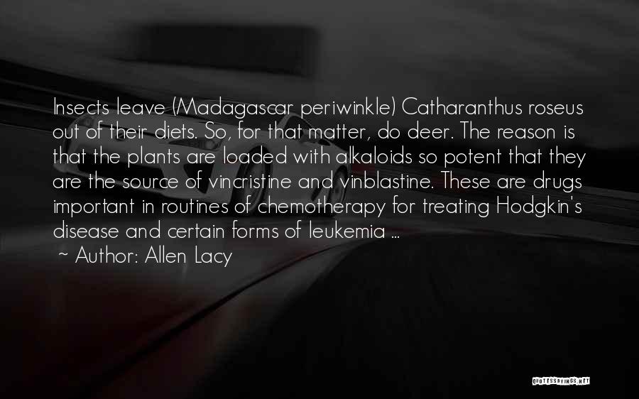 Allen Lacy Quotes: Insects Leave (madagascar Periwinkle) Catharanthus Roseus Out Of Their Diets. So, For That Matter, Do Deer. The Reason Is That