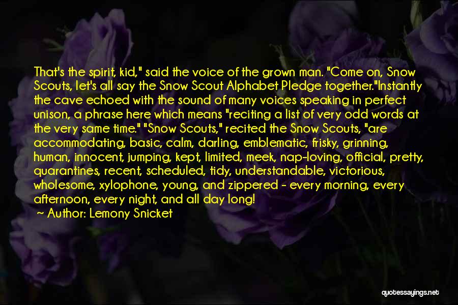 Lemony Snicket Quotes: That's The Spirit, Kid, Said The Voice Of The Grown Man. Come On, Snow Scouts, Let's All Say The Snow