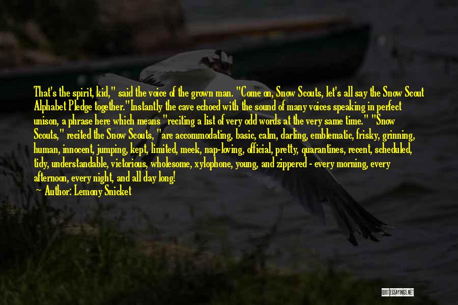 Lemony Snicket Quotes: That's The Spirit, Kid, Said The Voice Of The Grown Man. Come On, Snow Scouts, Let's All Say The Snow