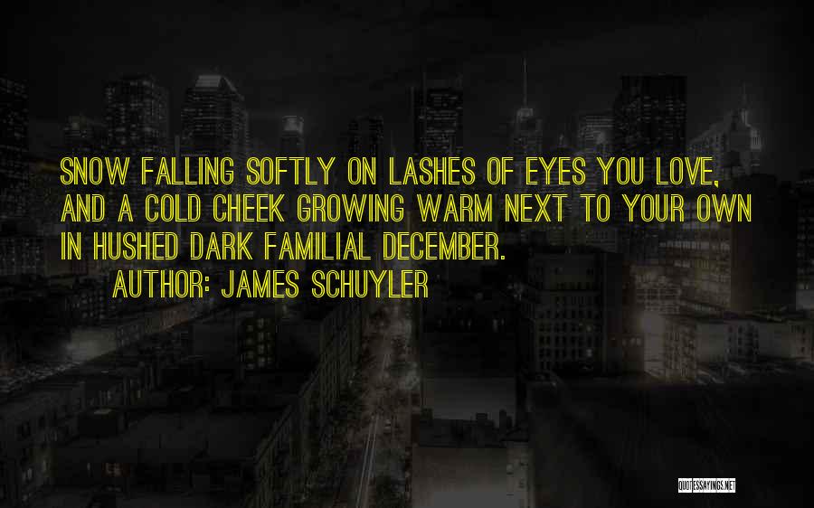 James Schuyler Quotes: Snow Falling Softly On Lashes Of Eyes You Love, And A Cold Cheek Growing Warm Next To Your Own In