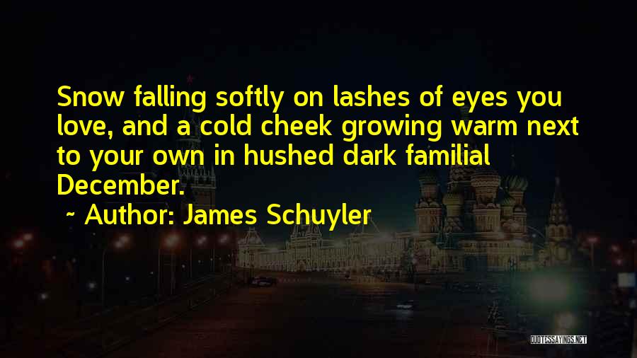 James Schuyler Quotes: Snow Falling Softly On Lashes Of Eyes You Love, And A Cold Cheek Growing Warm Next To Your Own In