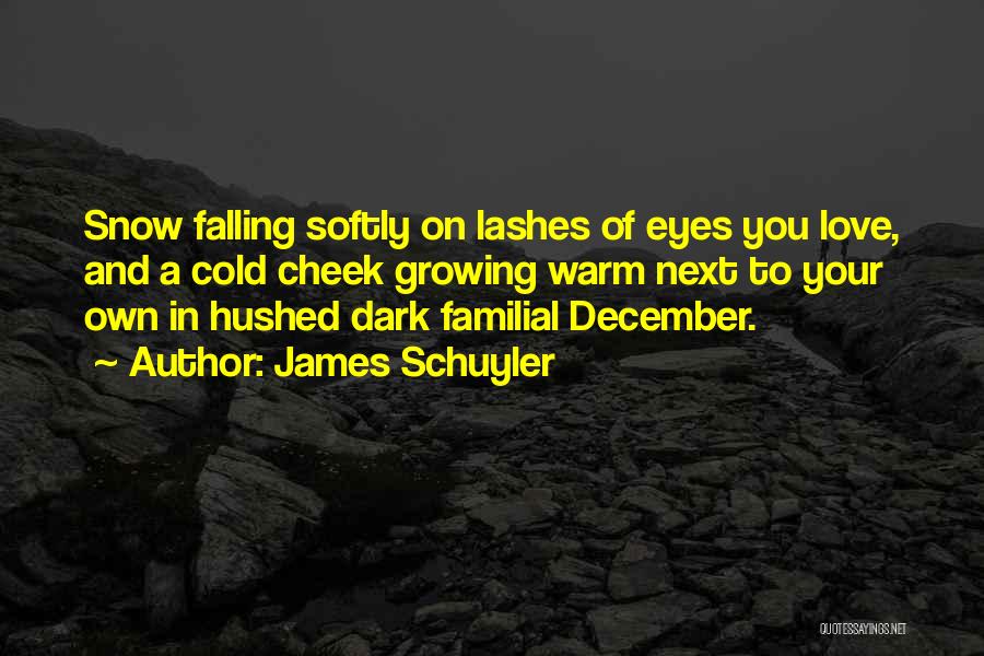 James Schuyler Quotes: Snow Falling Softly On Lashes Of Eyes You Love, And A Cold Cheek Growing Warm Next To Your Own In