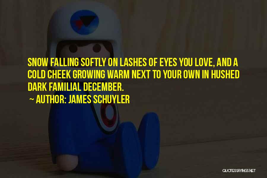 James Schuyler Quotes: Snow Falling Softly On Lashes Of Eyes You Love, And A Cold Cheek Growing Warm Next To Your Own In