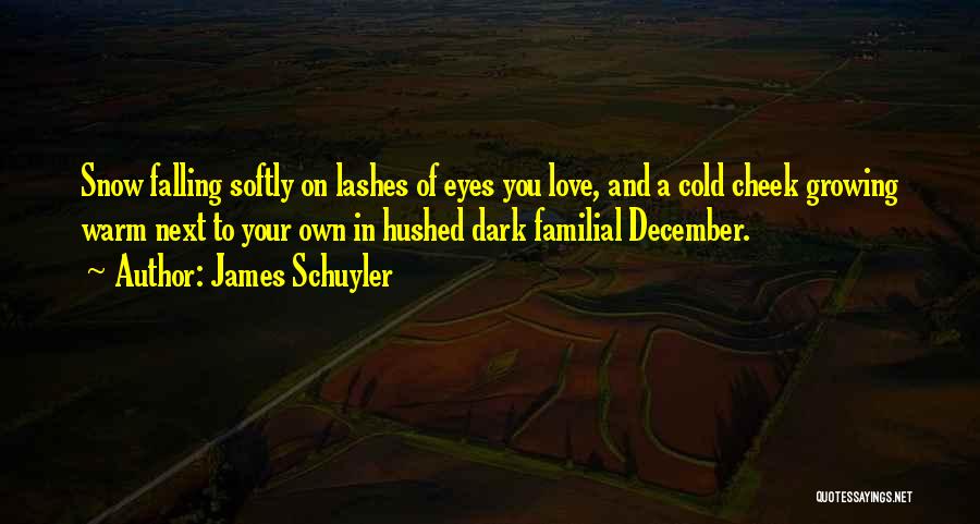 James Schuyler Quotes: Snow Falling Softly On Lashes Of Eyes You Love, And A Cold Cheek Growing Warm Next To Your Own In