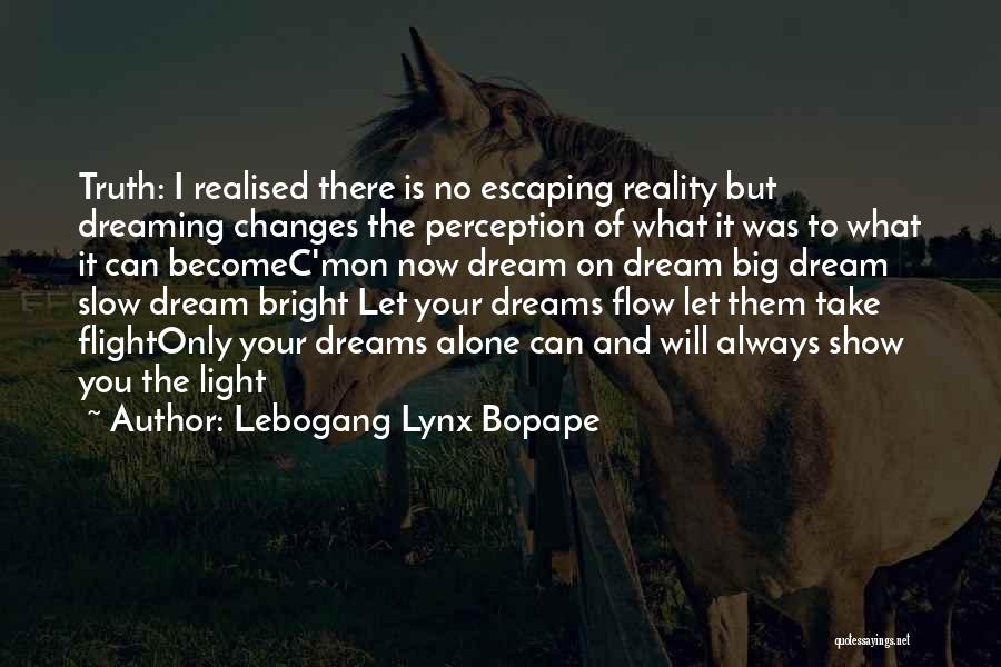 Lebogang Lynx Bopape Quotes: Truth: I Realised There Is No Escaping Reality But Dreaming Changes The Perception Of What It Was To What It