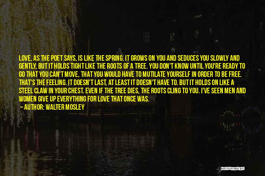 Walter Mosley Quotes: Love, As The Poet Says, Is Like The Spring. It Grows On You And Seduces You Slowly And Gently, But