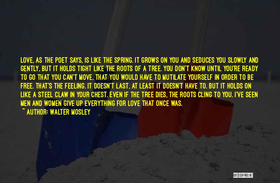 Walter Mosley Quotes: Love, As The Poet Says, Is Like The Spring. It Grows On You And Seduces You Slowly And Gently, But