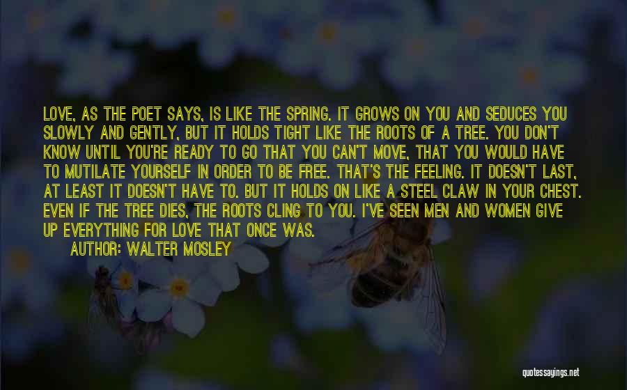 Walter Mosley Quotes: Love, As The Poet Says, Is Like The Spring. It Grows On You And Seduces You Slowly And Gently, But