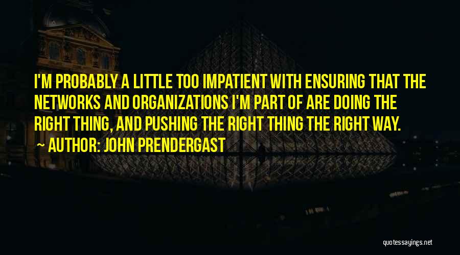 John Prendergast Quotes: I'm Probably A Little Too Impatient With Ensuring That The Networks And Organizations I'm Part Of Are Doing The Right