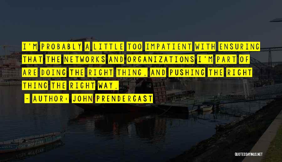 John Prendergast Quotes: I'm Probably A Little Too Impatient With Ensuring That The Networks And Organizations I'm Part Of Are Doing The Right