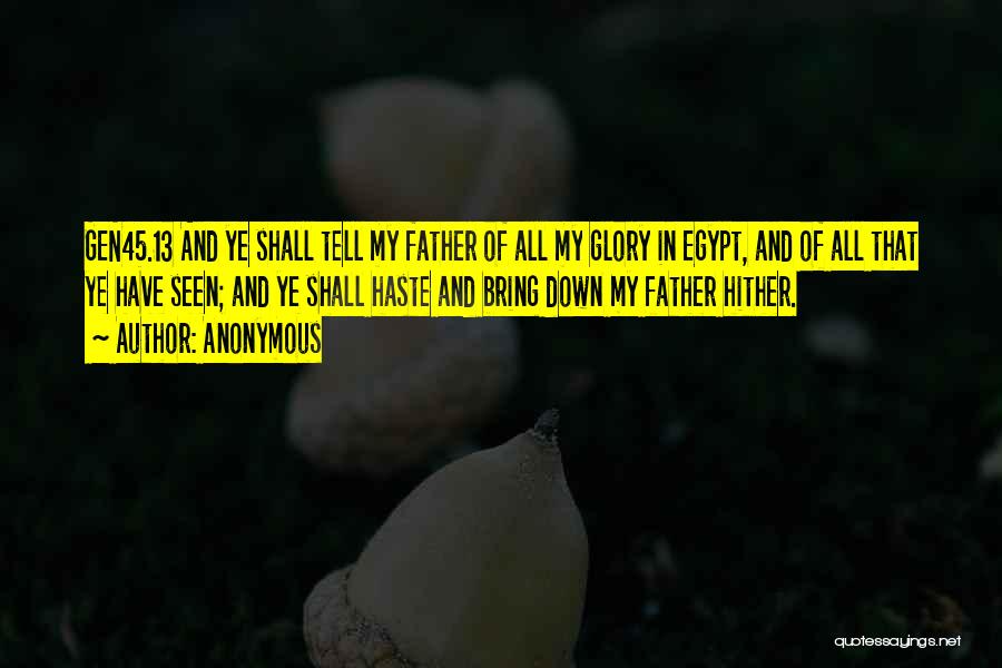 Anonymous Quotes: Gen45.13 And Ye Shall Tell My Father Of All My Glory In Egypt, And Of All That Ye Have Seen;