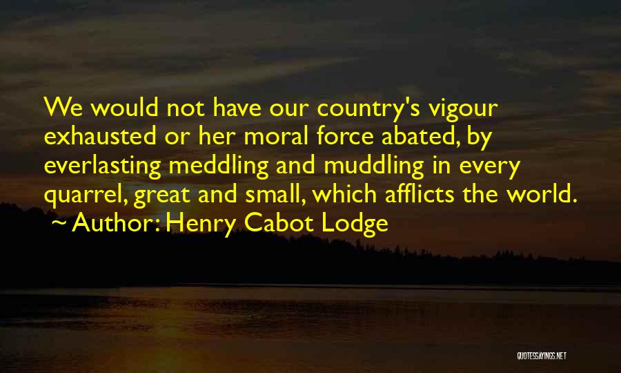 Henry Cabot Lodge Quotes: We Would Not Have Our Country's Vigour Exhausted Or Her Moral Force Abated, By Everlasting Meddling And Muddling In Every