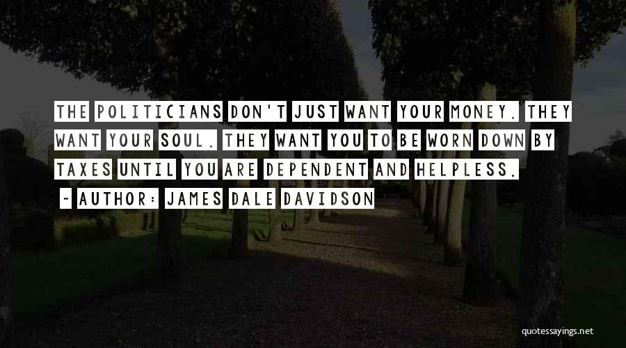 James Dale Davidson Quotes: The Politicians Don't Just Want Your Money. They Want Your Soul. They Want You To Be Worn Down By Taxes