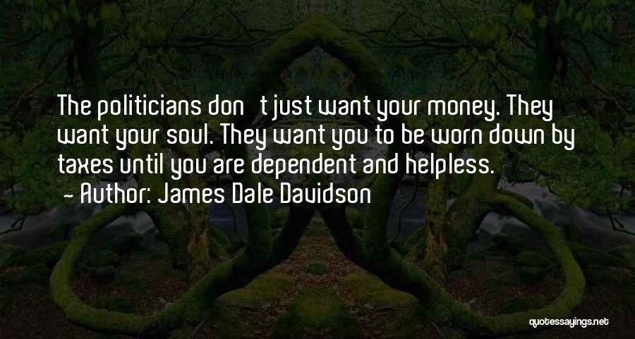 James Dale Davidson Quotes: The Politicians Don't Just Want Your Money. They Want Your Soul. They Want You To Be Worn Down By Taxes