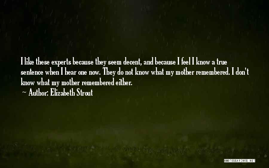 Elizabeth Strout Quotes: I Like These Experts Because They Seem Decent, And Because I Feel I Know A True Sentence When I Hear