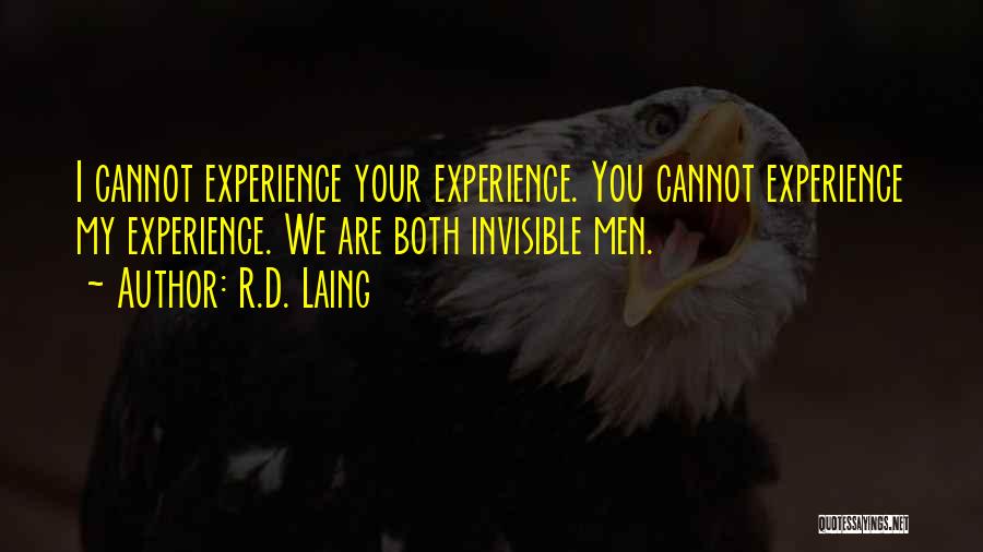 R.D. Laing Quotes: I Cannot Experience Your Experience. You Cannot Experience My Experience. We Are Both Invisible Men.