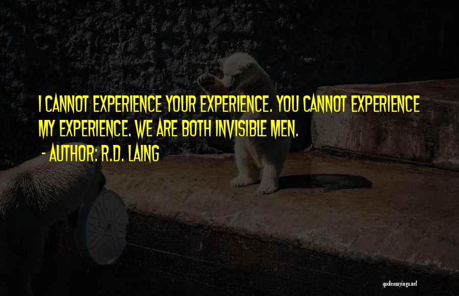 R.D. Laing Quotes: I Cannot Experience Your Experience. You Cannot Experience My Experience. We Are Both Invisible Men.