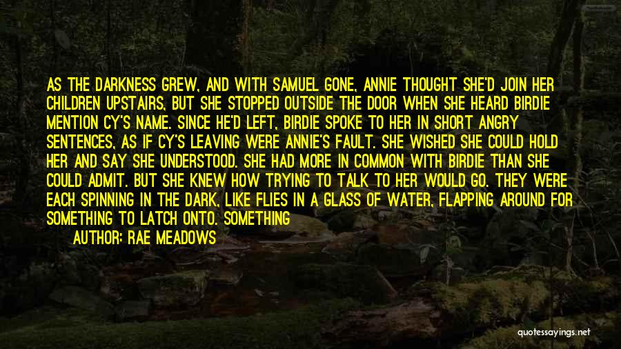 Rae Meadows Quotes: As The Darkness Grew, And With Samuel Gone, Annie Thought She'd Join Her Children Upstairs, But She Stopped Outside The