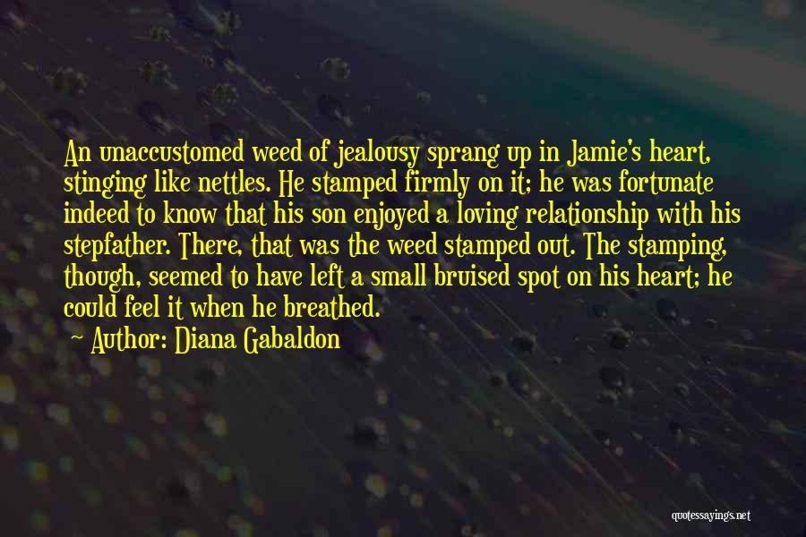 Diana Gabaldon Quotes: An Unaccustomed Weed Of Jealousy Sprang Up In Jamie's Heart, Stinging Like Nettles. He Stamped Firmly On It; He Was