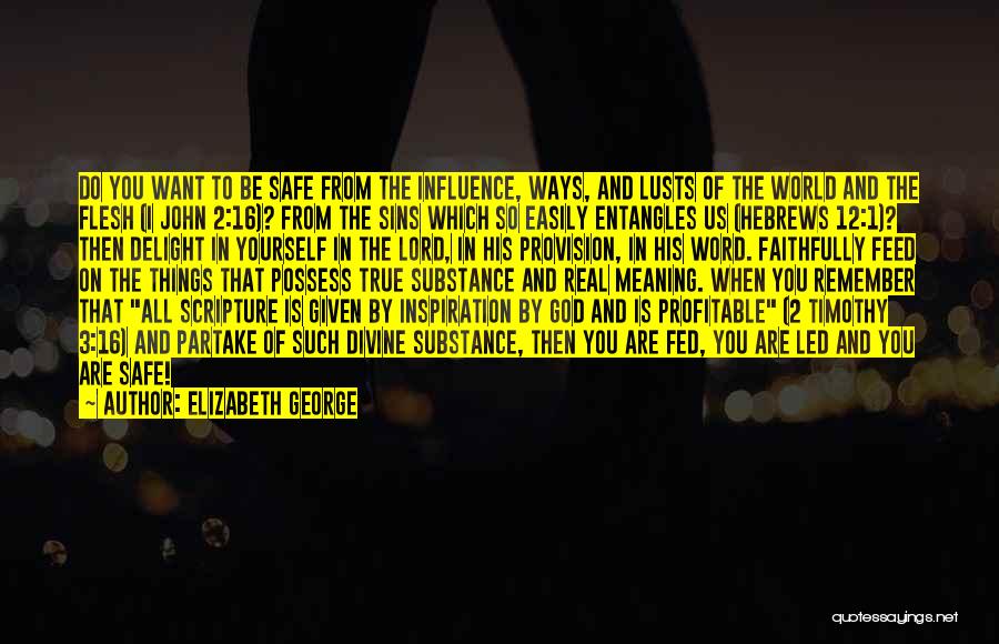 Elizabeth George Quotes: Do You Want To Be Safe From The Influence, Ways, And Lusts Of The World And The Flesh (i John