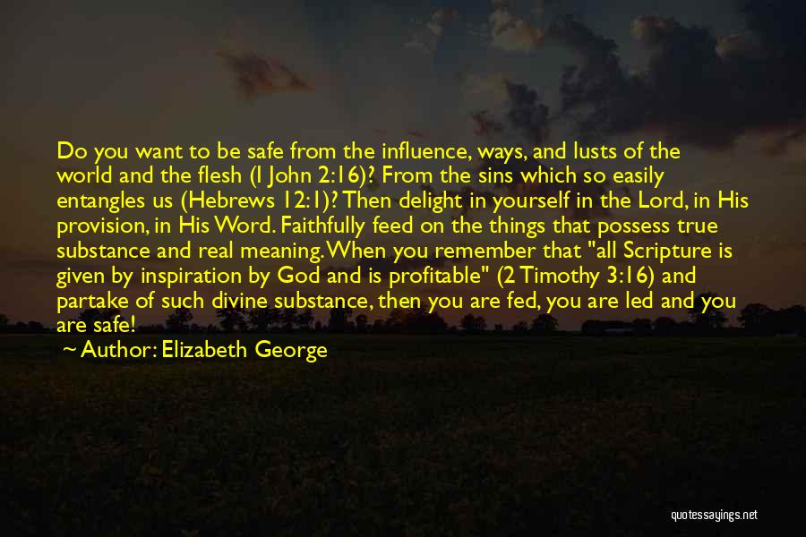Elizabeth George Quotes: Do You Want To Be Safe From The Influence, Ways, And Lusts Of The World And The Flesh (i John
