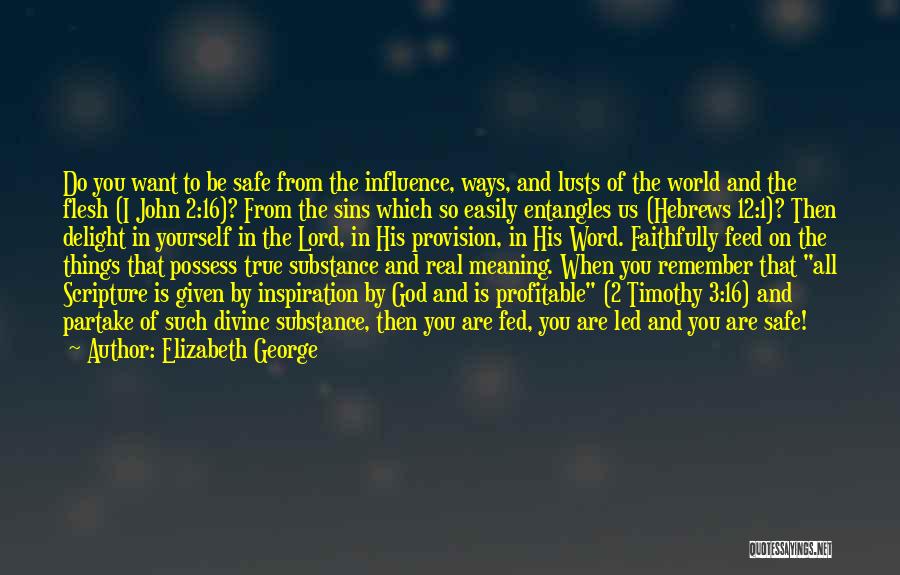 Elizabeth George Quotes: Do You Want To Be Safe From The Influence, Ways, And Lusts Of The World And The Flesh (i John