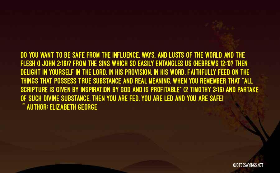 Elizabeth George Quotes: Do You Want To Be Safe From The Influence, Ways, And Lusts Of The World And The Flesh (i John