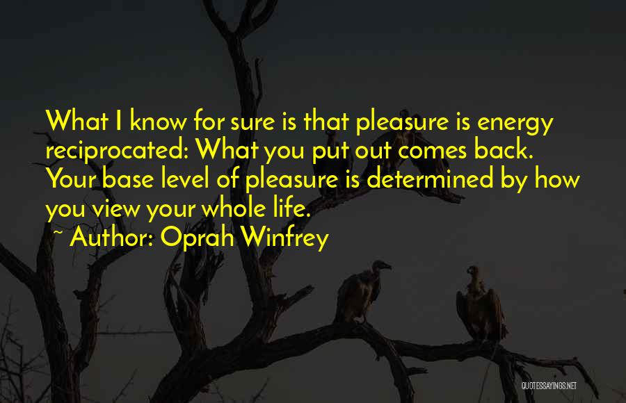 Oprah Winfrey Quotes: What I Know For Sure Is That Pleasure Is Energy Reciprocated: What You Put Out Comes Back. Your Base Level