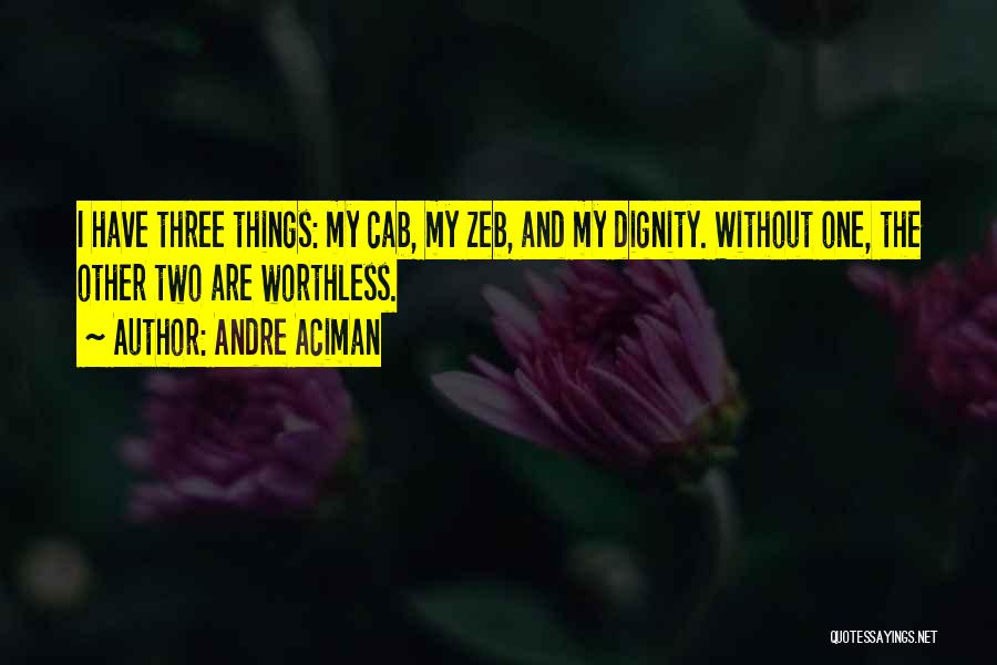 Andre Aciman Quotes: I Have Three Things: My Cab, My Zeb, And My Dignity. Without One, The Other Two Are Worthless.