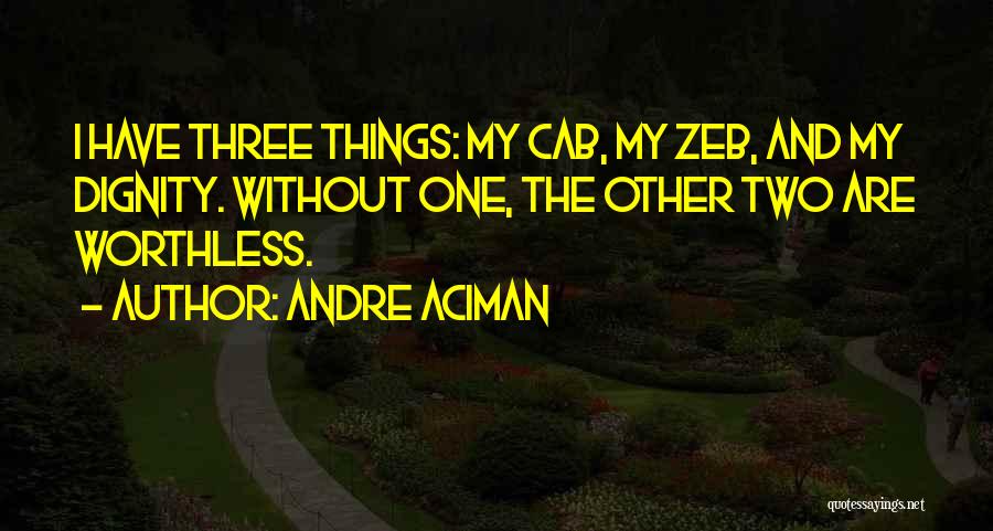 Andre Aciman Quotes: I Have Three Things: My Cab, My Zeb, And My Dignity. Without One, The Other Two Are Worthless.