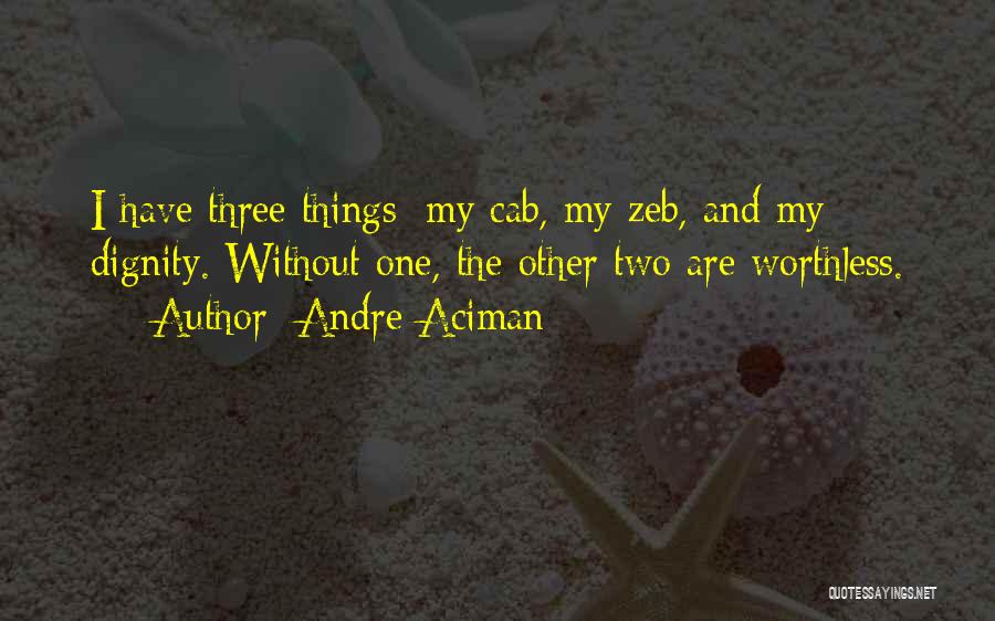 Andre Aciman Quotes: I Have Three Things: My Cab, My Zeb, And My Dignity. Without One, The Other Two Are Worthless.