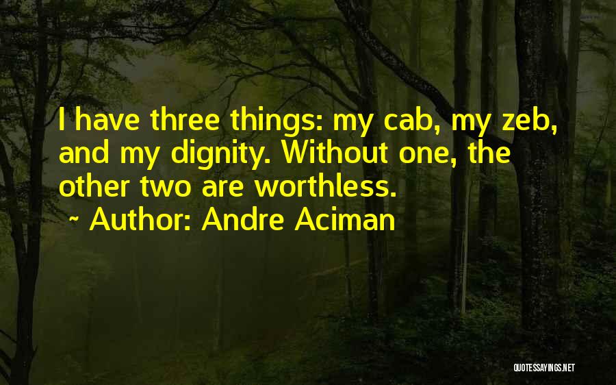 Andre Aciman Quotes: I Have Three Things: My Cab, My Zeb, And My Dignity. Without One, The Other Two Are Worthless.