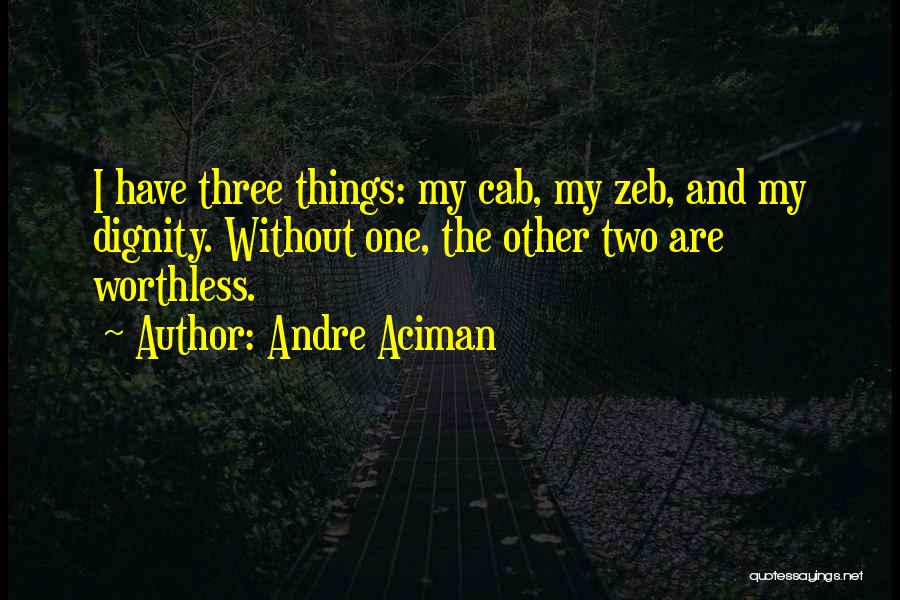 Andre Aciman Quotes: I Have Three Things: My Cab, My Zeb, And My Dignity. Without One, The Other Two Are Worthless.